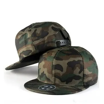 Camouflage Baseball Cap Snapback Flat Peak Hip Hop Rap Hat Army Camo Military • £9.95