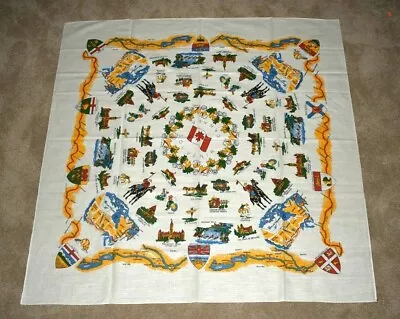 Canada Map Souvenir Tablecloth 50 X 50 Major Canadian Landmarks Vintage • $46.75