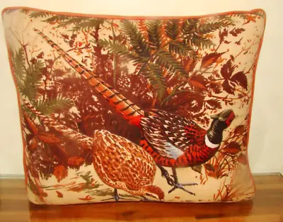 Pheasants Pillow Tapestry Look  MCM 14   X 17  Hunting Cabin Hunter Vtg Ornate • $20