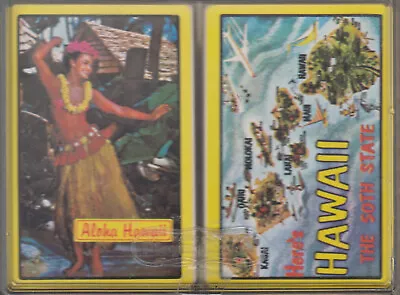 Vintage 2 Decks Of HAWAII 50th STATE Plastic Coated Playing Cards - HULA Girl  • $25.27