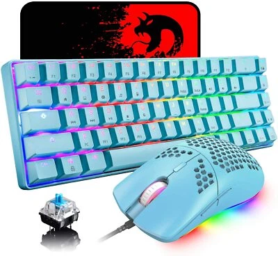 $96.39 • Buy 60% Layout Mechanical PC Gaming Keyboard Mouse Mat Bundles Wired RGB Backlit AU