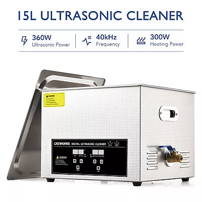 CREWORKS Ultrasonic Cleaner 15L Cleaning Equipment Industry Heated With Timer • $149.99