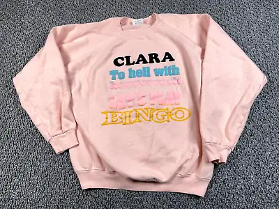 VTG 80s Let's Play Bingo Puff Print Sweatshirt Adult XL Pale Pink 50/50 Hanes • $24