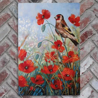 Goldfinch Bird Ceramic Tile Picture Plaque Floral Poppies Sign Judith Yates • £28.99