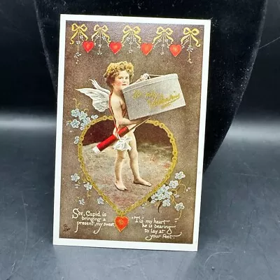Vintage 70s Valentines Postcard Cupid Hearts Present Unposted • $4.65