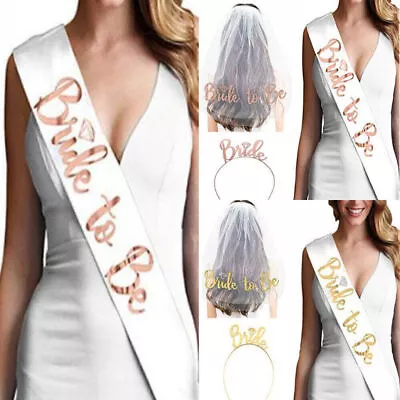 3Pcs Bridal Bachelorette Party Bride To Be  Bridal Sash Headband Tiara Veil Set~ • $14.62
