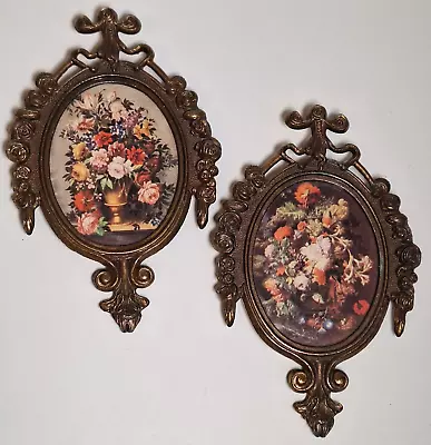 Vintage Italian Metal Oval Picture Frames Wall Hanging ITALY Small Set Of 2 • $19.99