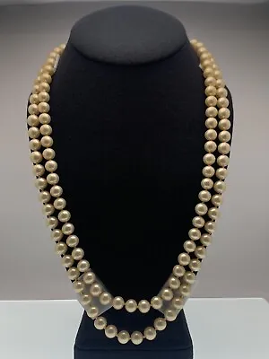 Vintage Womens Double Strand Golden Faux Pearl Necklace Fashion Costume Jewelry • $18.95