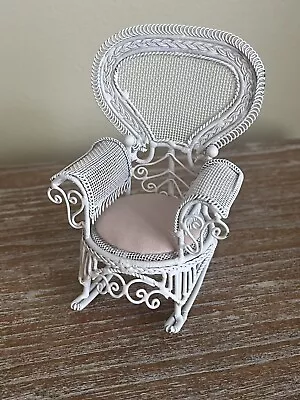 Vintage Victorian Dollhouse Miniature White Wire Wicker Rocking Chair • $24.99