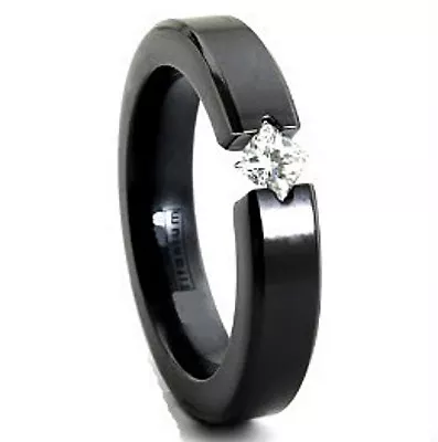 TITANIUM Black Plated TENSION RING With Square CZ In Special Setting Size 11 • $17.28