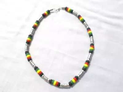 $7.50 • Buy Reggae Rasta Colors And Silvertone Strand Beaded 18  Necklace Lobster Claw