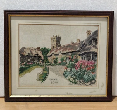 Vintage Cross Stitched GODSHILL ISLE OF WIGHT 2002 Framed Finished Art Completed • £18