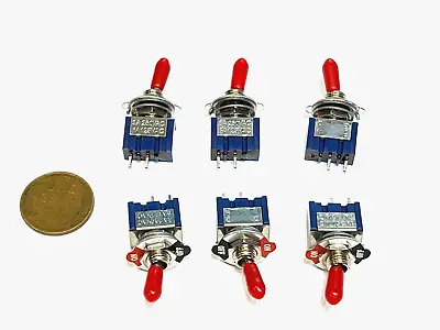 6 Pack RED Cap Mini Toggle Switch On/off MTS-101 2pin Spst Dc 6a 12v 6mm B12 • $9.85