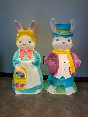 Vintage EMPIRE 34” Lighted Mr & Mrs EASTER Bunny Rabbit BLOW MOLD Easter A PAIR! • $129.54