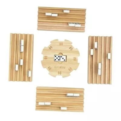  Mexican Train 4 Wooden Domino Trays/Racks Set With Wooden Hub With Felted  • $33.75