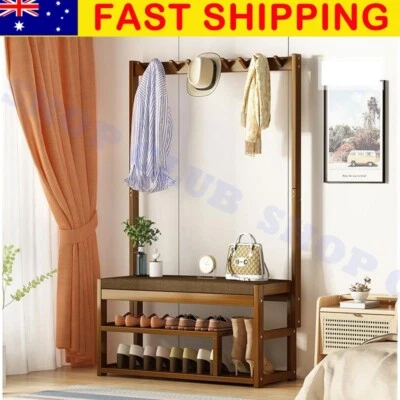 $98 • Buy Industrial Hall Tree Hat And Coat Stand Hallway Wooden Shoe Rack Bench & Hooks