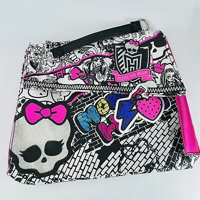 Monster High Purse Bag Satchel Tote Satin Mattel Skull Ghoul Black White Pink • $16.95