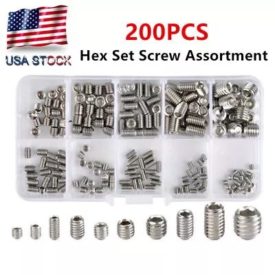 200PCS Stainless Steel Allen Head Socket Hex Grub Screw Set Screw Assortment Kit • $11.69