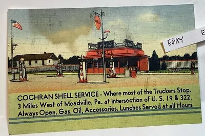 Early Meadville Pa Cochran Shell Gas Service Station 24hr Us 19-322 New Postcard • $9.95