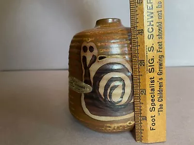 Vtg Art Pottery Vase Japan Sticker Gold Foil 4 1/2  Mcm Decor Nikko Snails • $28