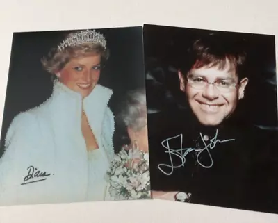 Signed Princess Diana & Elton John Autographed Photos • $15
