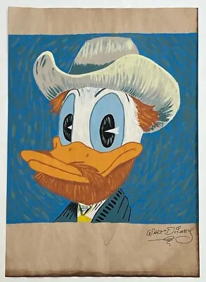 Walt Disney (Handmade) Drawing On Old Paper Signed & Stamped • $115