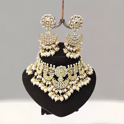 Indian Bollywood Gold Plated Kundan Choker Pearl Necklace Bridal Jewelry Set • $30.56