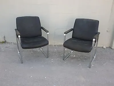 2 70's Vintage Milo Baughman Style Chromecraft Heavy Chromed Steel Arm Chairs P • $599.99