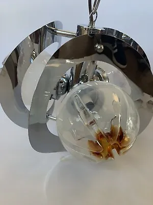 Mid Century Italian Mazzega Chrome And Murano Ceiling Light Spaceage • $435.17