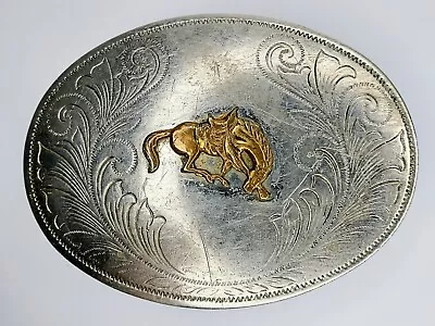 Vintage Nickel Silver Western Belt Buckle With Bucking Bronco  • $10.50