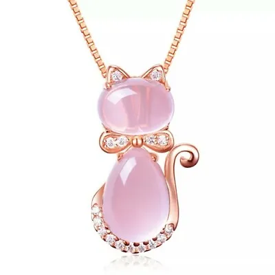 Cat Necklace Pendant Jewelry Gold Plated Pink Rhinestone Feline Pet Kitten Mom • $19.99