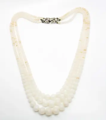Crown Trifari Art Deco Glass Pearl Three Strand Vintage Necklace Pave Rhinestone • $32.30