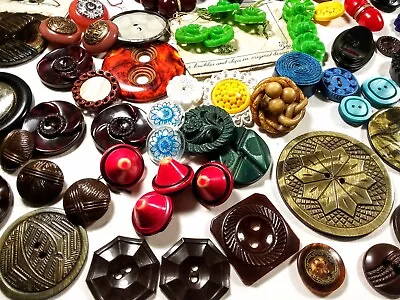 125 Select Vintage Button Lot Glass Plastic Bakelite Celluloid Detailed Deco • $12