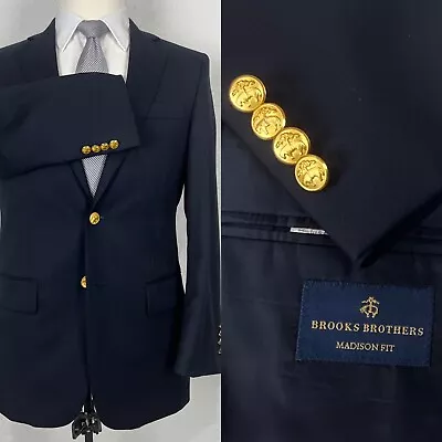 Brooks Brothers Madison Fit Navy Blue Blazer Gold Metal Button Sport Coat 36S • $49.99
