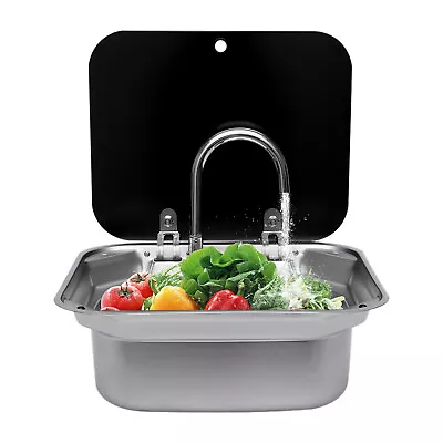 RV Kitchen Sink Unit Caravan Camper Hand Wash Basin W/ Faucet Stainless Steel • $150.10