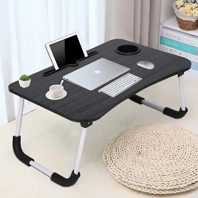 Laptop Bed Table Tray Folding Portable Lap Desk Notebook Food Breakfast Cup Slot • £12.99