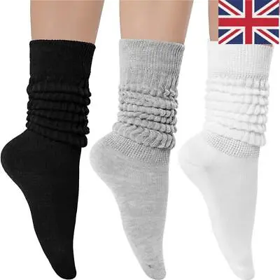 1/3 Pairs Women Slouch Socks Cotton Scrunch Knee Knee High Knit Socks UK • £5.48