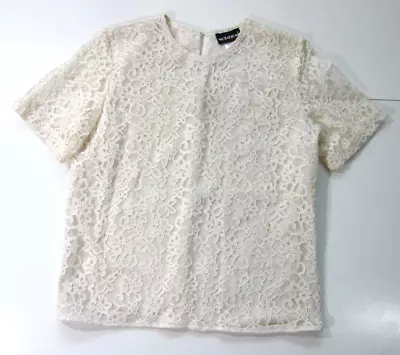 Vintage Notations Ivory Lace Floral Short Sleeve Crew Neck Blouse Top Women 8 • $22.49