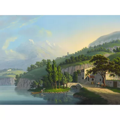 Bleuler Lake Como Italy Trees Buildings Painting Canvas Wall Art Print Poster • £13.99