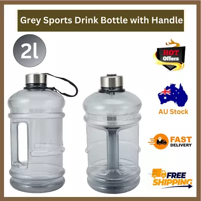 2L Large Water Bottle Drink Bottle Jug Sports Gym Training Workout BPA Free Grey • $6.65