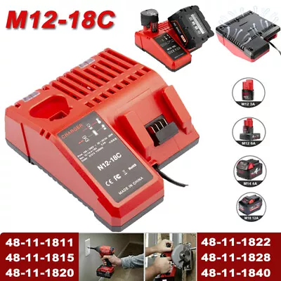 Rapid Charger For Milwaukee M12 M18 12V 18V M12-18C 48-11-1850 Li-ion Battery FF • £19.99