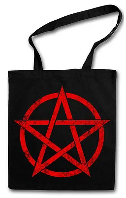 RED PENTAGRAM SIGN Hipster Shopping Cotton Bag - Satan Crowley Pentagramm 666 • $13.99