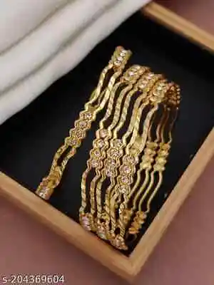 22k Gold Plated Indian Bollywood CZ Fashion Bangles Bracelet Fashion Jewelry Set • $16.14