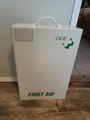 Vintage Zee First Aid Cabinet Large White Metal Zee Medical Kit • $80.47