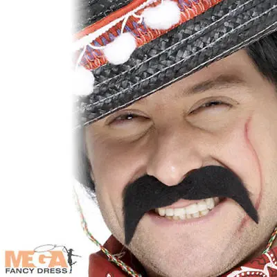 Black Mexican Mens Tash Fancy Dress Wild Western Bandit Boys Costume Accessory • £3.49