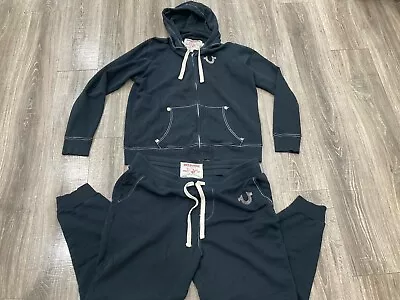 True Religion Mens Hooded Full Zip Sweatsuit 2 Piece Black 3XL Exc. Condition!! • $72