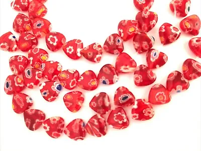 £2.90 • Buy Job Lot 50 Glass Millefiori Beads 8mm Red White Blue Flowers Triangle Teardrop