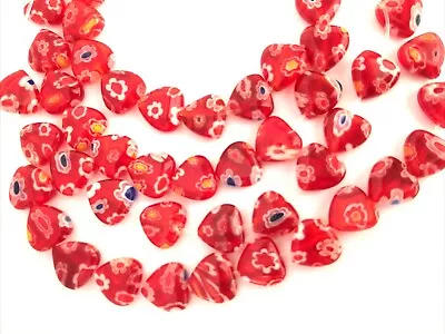 £3.50 • Buy Job Lot 50 Glass Millefiori Beads 8mm Red White Blue Flowers Triangle Teardrop