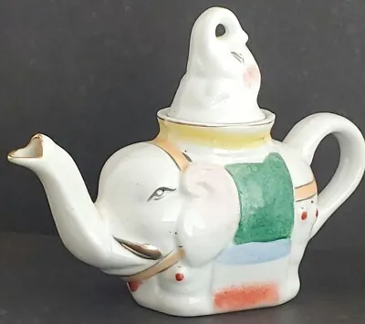 Vintage  Mini Elephant Tea Pot With Baby Elephant Lid White Ceramic 5oz Teapot • $14.99