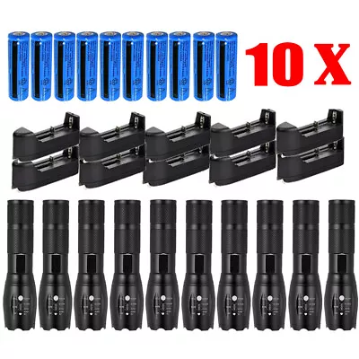 10PCS 1200000LM 5 Modes Ultra Brightest T6 LED Flashlight Rechargeable Torch  • $99.78